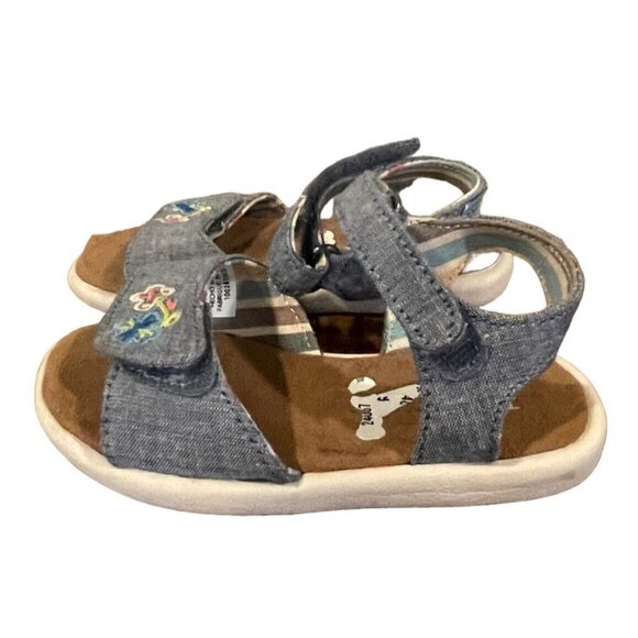 TOMS Toddler Girls 6 US Blue Floral Sandals Chambray Double Strap Embroidery - Picture 1 of 8